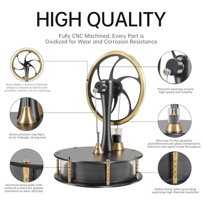 Low Temperature Stirling Engine Classroom Teaching Stirling Engine Kit Steam Heat Educational Model Adult Desktop Educational Toys Brass Aluminum Stirling Engine-HZZ92 Pro Black - color: Pro Black