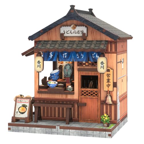 Cutefun DIY Miniature House Kit, 103 Pcs 3D Wooden Puzzle Tiny House - color: Kagawa Udon House