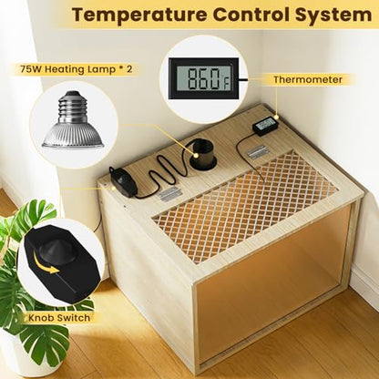 Brooder Box for Chicks, 16 Inch Wooden Chicken Brooder Box with 75W Heat Lamps, Thermometer and Tin Foil, Poultry Breeding Kit, Ideal for 3-5 Newborn Chick Duck Quail Bird Hamster, Small