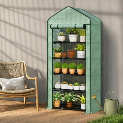 5‑Tier Mini Greenhouse, Small Walk‑in Plant Green House, Green - color: Green B, size: Mini