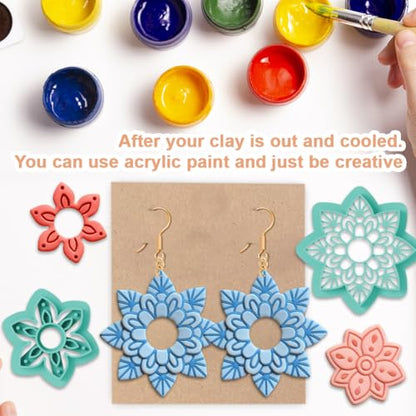 12pcs Polymer Clay Cutter Jewelry Making Kit Circular Intricate Blossom Design Clay Cutters with Geometric Shapes PLA Plastic Craft Tools for DIY Earrings - color: Mandala Flower