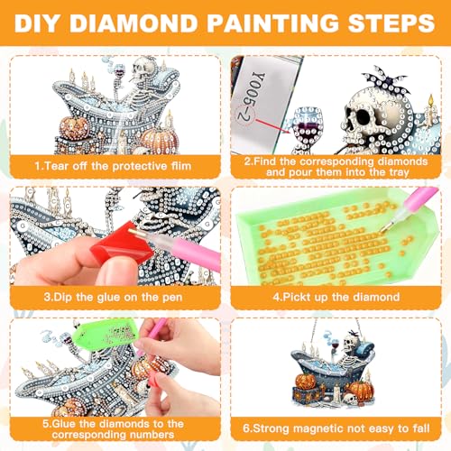 NAIMOER Halloween Diamond Art Hanging Kits for Adults, Skull 5D Special Shaped Rhinestone, DIY Acrylic Diamond Art Painting Window Pendants Home Garden Wall Hanging Ornament Kits, Double Sided - color: Halloween Skull