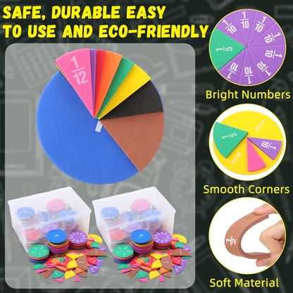 Sayglossy 15 Sets Fraction Circles Fraction Manipulatives for Preschool Elementary School Educational Math Learning Manipulatives for Teacher Bulk with Storage Box - style: Circles