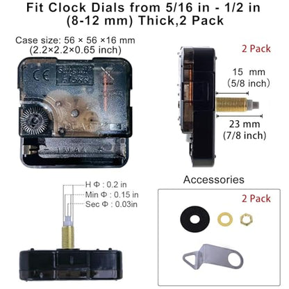 EMOON 2 Pack Non Ticking Clock Mechanism with 4 Pack Clock Hands, Clock Movement Motor Kit for Clock Repair, Replacement and Custom Clock (Total Shaft Length 7/8 in) - size: Total Shaft Length 7/8 in