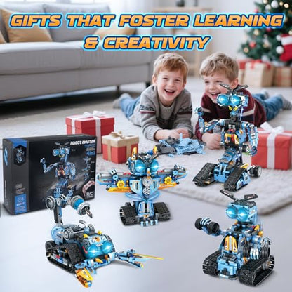 4-in-1 Rechargeable Remote Control RC Robot Building Toys for Kids, STEM Educational Building Block Robotics Kit Gifts for Christmas Boys Girls Ages 6 7 8 9 10 11 12+ (813PCS)