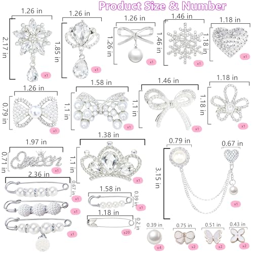 Junk Sock Charms Kit, Brooches and Pins for Women,Bag Charms Safety Pins - color: Silver