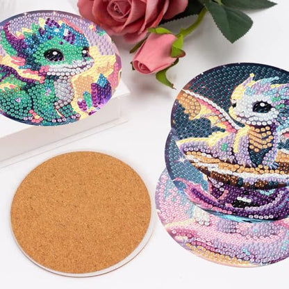 Xylogist 8 PCS Dragon Diamond Art Coasters for Adults with Holder 4X4 inch - color: Dragon Coasters