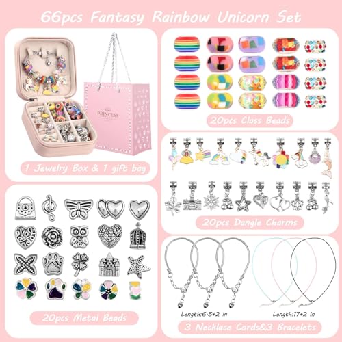 UFU Charm Bracelet Making Kit, Jewelry Making Kit Craft Gift for Girls 5 6 7 8-12, A Sweet Birthday Gift to Inspire Imagination & Creativity, with Portable Jewelry Box - color: D-Blue-1