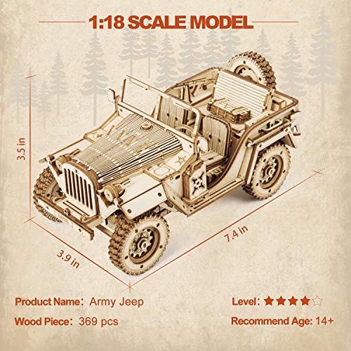 ROKR Model Car Kits Wooden 3D Puzzles Model Building Kits for Adults-Educational Brain Teaser Assembly Model for Adults to Build, Desk Decor/DIY Hobbies for Teens&Kids (Jeep Wrangler/7.5 * 4 * 3.5) - style: MC - Jeep Wrangler