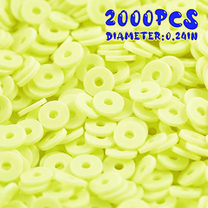 2000pcs Yellow Clay Beads for Bracelets Making, Flat Round Polymer Clay Beads 6mm Heishi Beads for Jewelry Making Earring Bracelets Necklace - color: Yellow 6