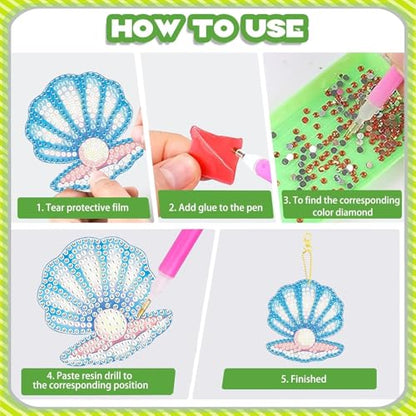 12 PCS Diamond Art Keychain Kits, DIY Diamond Painting Crafts, Beginner Art Kit, Arts & Crafts Gift - color: Marine Animals