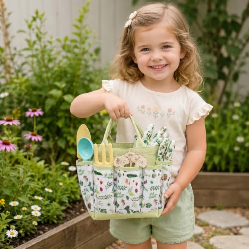 Kids Gardening Set Toys, 12PCS Garden Tool Kit for Kids and Toddlers with Tote Bag,Watering Can, Gloves, Shovel, Learning Outdoor Toys Gifts for Boys Girls Age 3-6 (Green) - color: green