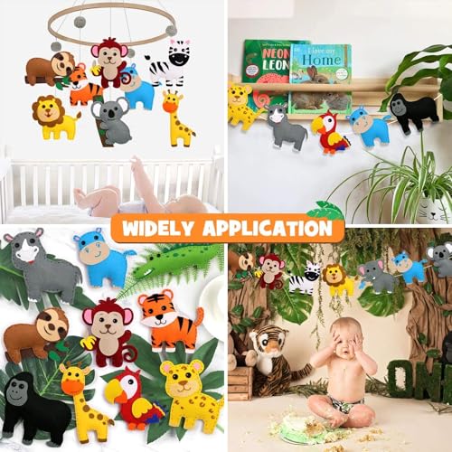 CiyvoLyeen Kids Sewing Kit Crafts – DIY Safari Jungle Animals Felt Plush Ornaments Sewing Set for Girls & Boys Ages 7–12, Beginner Craft Kit Set of 14 - color: Jungle animals-14 Pcs