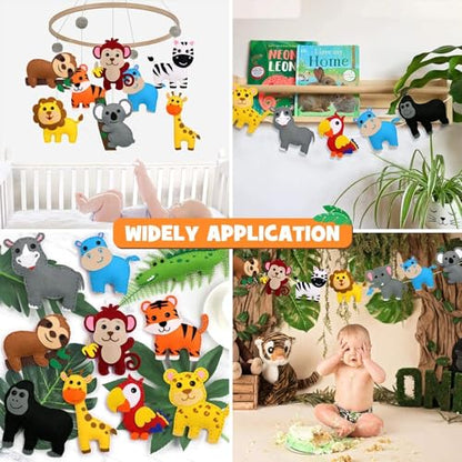 CiyvoLyeen Kids Sewing Kit Crafts – DIY Safari Jungle Animals Felt Plush Ornaments Sewing Set for Girls & Boys Ages 7–12, Beginner Craft Kit Set of 14 - color: Jungle animals-14 Pcs