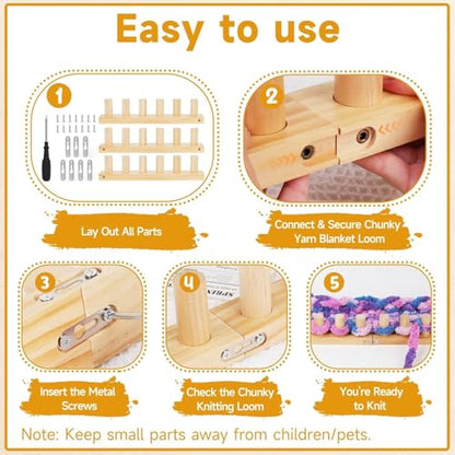 Aeelike 40" Wooden Loom Kit for Blanket Chunky Yarn,No Need Hooks Knitting - size: 40 IN