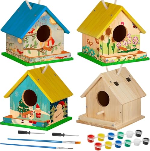 Liliful 2 Sets Wooden DIY Birdhouse Kit for Kids to Build & Paint