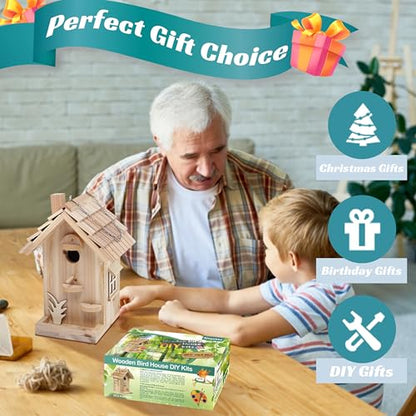 DIY Birdhouse Building Kit for Adults, Wooden Bird Houses to Paint for Kids, Outdoor Woodworking Kits Adult Crafts for Outside(Wood, 6.5in) - style: 6.5 in
