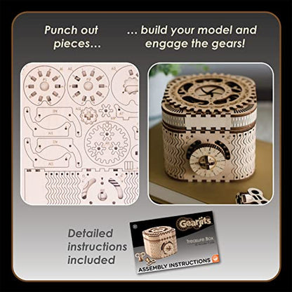 MindWare Gearjits: Treasure Box – 158pc Wooden 3D Building Puzzle for Teens & Adults – DIY Construction Model – Fun for Parents Too! – Great STEAM Gifts for Ages 12+