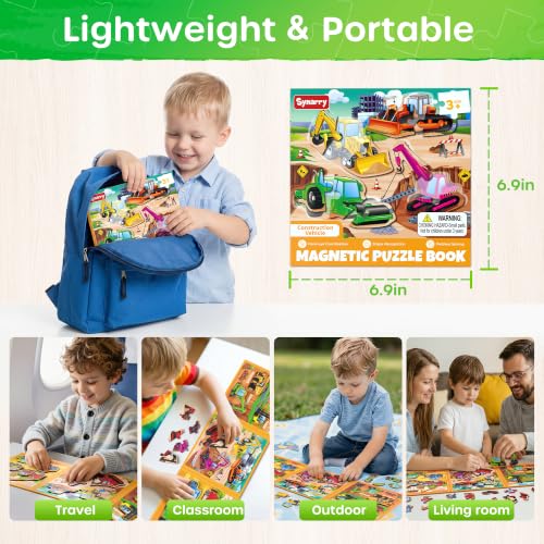 SYNARRY Construction Vehicle Toys Magnetic Puzzles for Kids Ages 3-5