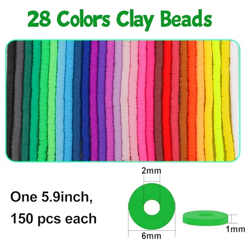 JMUQ 28 Strands Clay Beads Bracelet Making Kit, 28 Colors Friendship Preppy Flat Polymer Clay Heishi Beads for Bracelets Jewelry Making Kit, DIY Arts and Crafts Gifts - color: 28 Colors-4000PCS