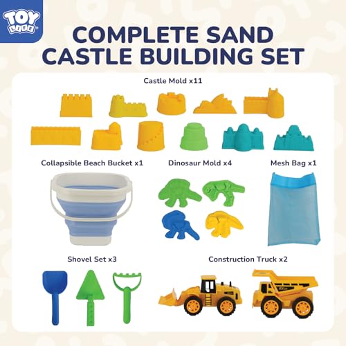 TOY Life 22-Pc Dinosaur Beach Sand Set, 2 Construction Cars, Ages 3-8 - color: 22 Pcs Dinosaur Beach Toys With Construction Cars