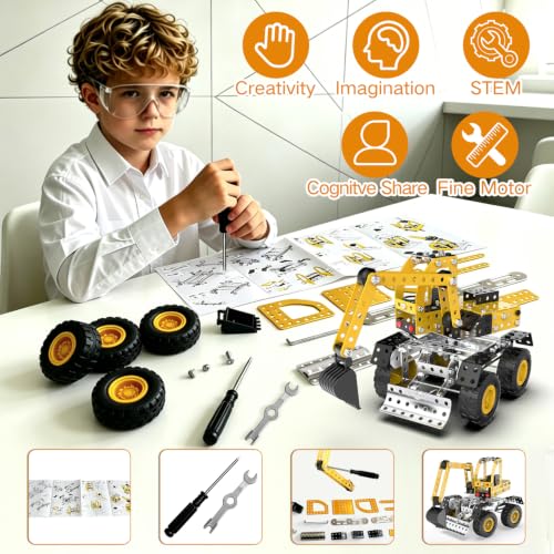 Jixin Xyzhi 3D Metal Excavator Model Kit – Metal Building Kit, STEM DIY Construction Set for Kids Ages 8-16, Mechanical Model Toy, Creative Gift for Boys & Girls (Large Excavator) - style: Large excavator