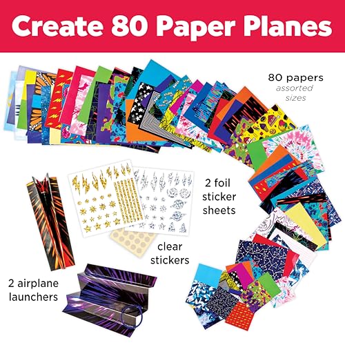 Creativity for Kids Stunt Squadron Fold & Launch Paper Airplanes: Create 80 Paper Airplanes, STEM Science Kit for Kids, Airplane Craft Kit for Kids, Gifts and Toys for Boys (Ages 6+) - style: Large Kit - 80 Airplanes