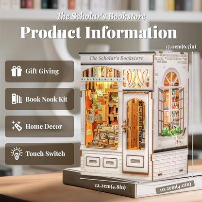 Fsolis Book Nook Kit DIY Miniature House with Cat - color: The Scholar's Bookstore
