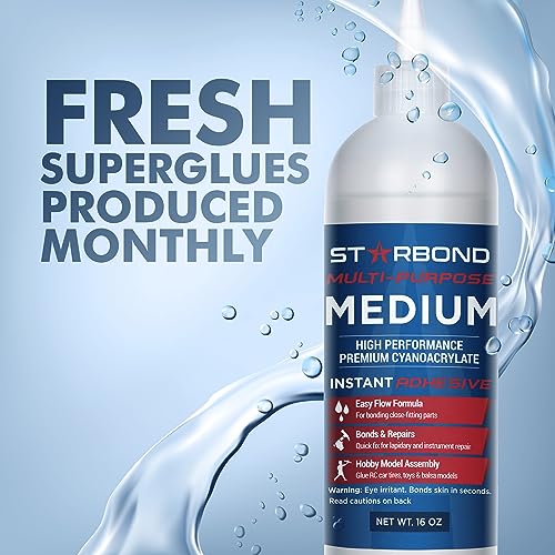 Starbond Medium CA Glue Complete Refill Kit (16 oz) – Cyanoacrylate Super Glue Refill System with Extra Bottles, Caps, Microtips & Yorker Spout for Woodworking, Carpentry, Quick Repairs & Hobby Builds - size: 16 ounce