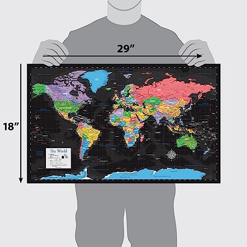 Palace Learning Laminated World Map & US Map Poster Set - 18" x 29" - Wall Chart Maps of the World & United States - Made in the USA (LAMINATED) (Black) - color: Black