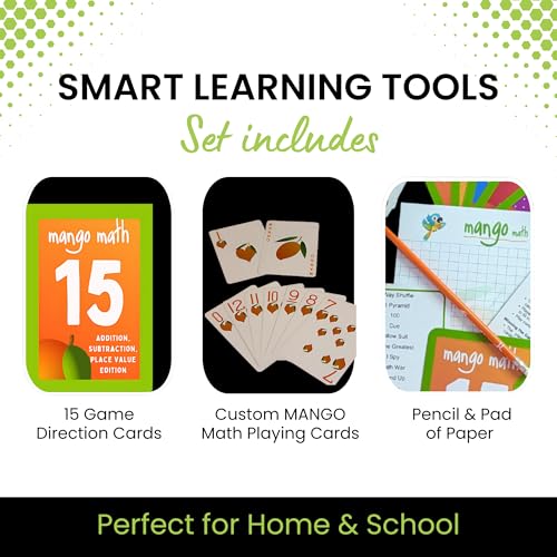 MANGO Math 15® - Math Flash Cards - Educational Math Games for Kids - Addition, Subtraction, Place Value Play & Learning Kit -2nd 3rd 4th Grades - Kids 6-12 - Set of 15 Games - English Version - size: English Version, style: Addition Subtraction
