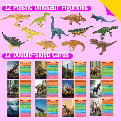12 PCS Dinosaur Figurines with 12 Introducing Flashcards, Portable Dinosaur Figurines Montessori Toys Science Educational Matching Game for Homeschool Preschool Toddler Kids - style: Dinosaur set (including card)