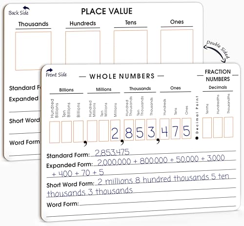 SCRIBBLEDO Place Value Board 9" x 12" Double Sided Dry Erase Boards for Kids for Teaching Place Values from Billions to Decimal Numbers Math Manipulative Lapboard for Home School and Classroom - style: 1 Board