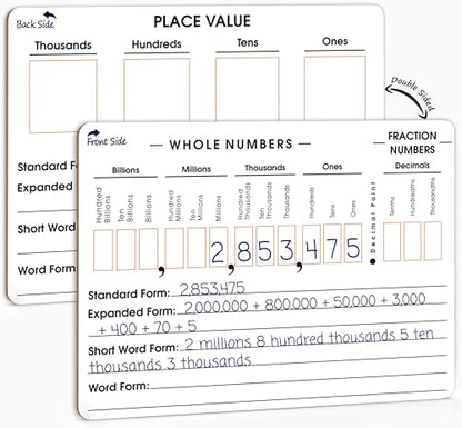 SCRIBBLEDO Place Value Board 9" x 12" Double Sided Dry Erase Boards for Kids for Teaching Place Values from Billions to Decimal Numbers Math Manipulative Lapboard for Home School and Classroom - style: 1 Board