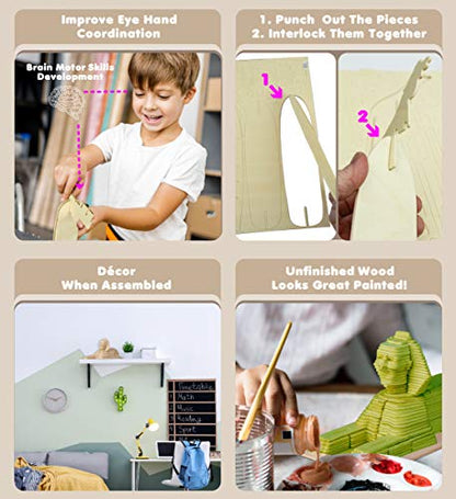 Puzzled 3D Puzzle Sphinx Wood Craft Construction Model Kit, Unique, Fun and Educational DIY Wooden Toy Assemble Model Unfinished Crafting Hobby Puzzle to Build and Paint for Decoration 161 Pieces Pack