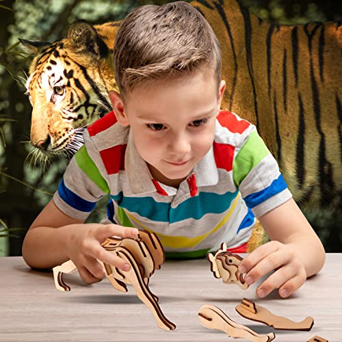 calary 3D Wooden Puzzle Simulation Animal Dinosaur Assembly DIY Model Toy for Kids and Adults,Set of 6 - style: C-Animals Assembly