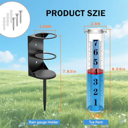 Rain Gauge Outdoor, Accurate Rain Gauges Outdoors Best Rated with Metal Rack Holder, Water Rain Meter with Thickened Plastic Large Font Tube for Yard, Easy to Read with Red Float - color: Metal rain gauge with foot