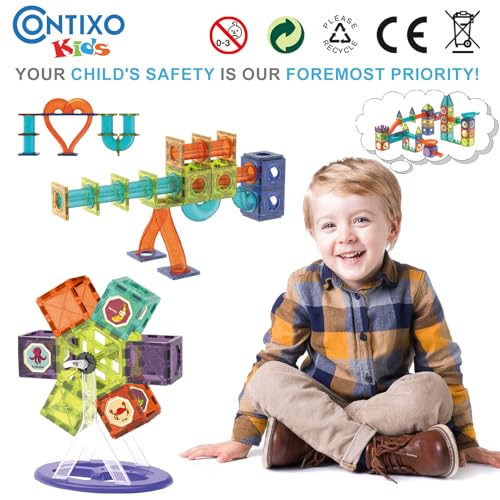 Contixo STEM Building Toys - 110 pcs Marble 3D Magnetic Run Tiles Learning Stacking Educational Building Blocks Set, Creativity Beyond Imagination, Inspirational, Recreational Toy for Kids - style: STEM-110pcs