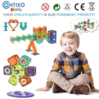 Contixo STEM Building Toys - 110 pcs Marble 3D Magnetic Run Tiles Learning Stacking Educational Building Blocks Set, Creativity Beyond Imagination, Inspirational, Recreational Toy for Kids - style: STEM-110pcs