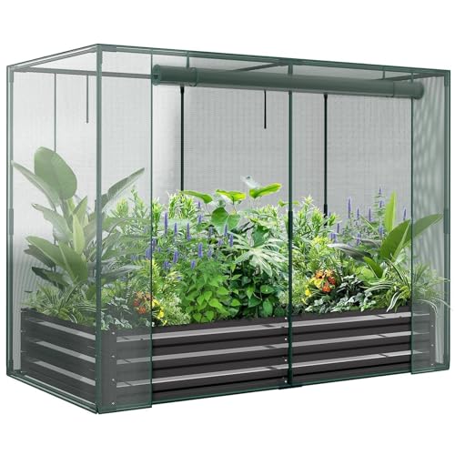 DoCred Crop Cage with Raised Garden Bed, 84.6" x 45.3" x 59" Plant Protection Tent Garden Cages with Window, 2 in 1 Galvanized Raised Garden Bed Kit and Mesh Cover for Garden, Yard, Lawn - color: Black, size: 84.6" x 45.3" x 59"