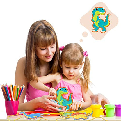 Pajean 10 Pcs Kids Lacing Cards Double Sided Animal Sewing Cards Kits 10 Styles Lacing Toy Crafts for Toddler Ages 6+ Developing Imagination Preschool Learning Activity Supplies(Dinosaur Style) - style: Dinosaur Style
