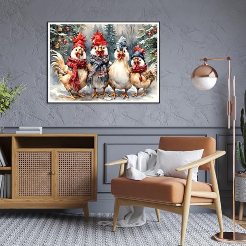 Ekuxom Chicken Diamond Art Kits for Adults, Winter Christmas Diamond Art - color: Chickens