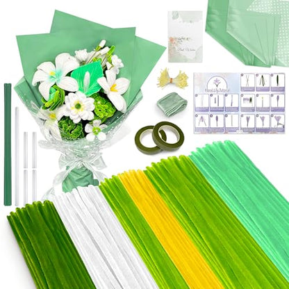 LINAYE 500 PCS Pipe Cleaners Craft, 6 Colors Pipe Cleaners Flowers Kit, Chenille Stems for Crafts with Instruction Wrapping Paper, Flower Stamens, Stems Art and Craft Supplies Green - color: Green
