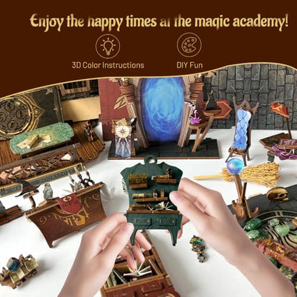 Magic Book Nook with Remote Wand DIY Dollhouse Miniature Kit - color: Magic Academy