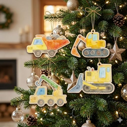 Unfinished Wooden Construction Vehicles Shape Cutouts to Paint Construction Trucks Wood Slices for DIY Crafts Construction Theme Wooden Hanging Ornaments Digger Decor for Home Party Decorations (40)