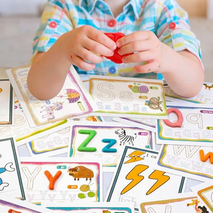 Ireer 36 Pcs Alphabet & Weather Clay Mats for Kids Activity Card for Clay - style: Alphabet & Weather