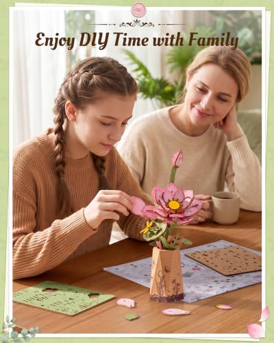 3D Flower Wooden Puzzle for Adults-Pink Lotus, DIY Wooden Flowers - style: TW - Lotus