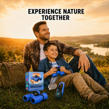 Binoculars for Kids – Perfect Toy for Little Boys and Girls – Extensive Set Incl. Magnifying Glass & Compass – Powerful Magnification 8X21 – 3 to 12 Year Old Kids for Toddler - color: Blue