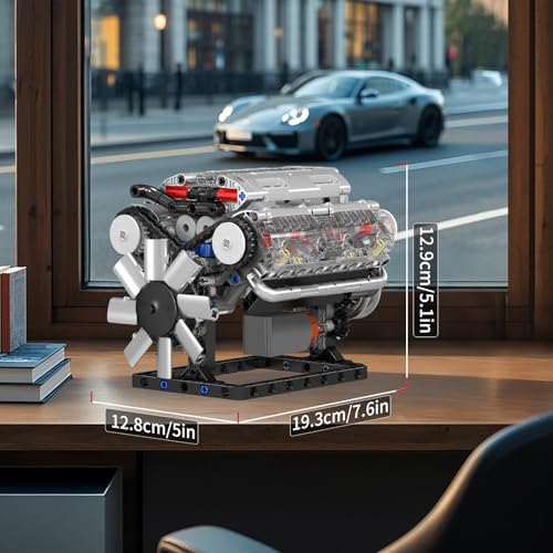 Mould King V8 Engine Building Blocks Sets, MOC Scale Model Kit with Battery Box and Motor, Collectible Set for Adults, Construction Toys Gifts for Friends Men Teen Youths (535 Pcs)
