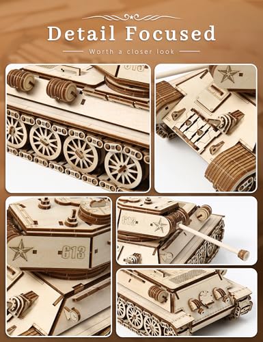BOOZUU 3D Wooden Tank Puzzle with Rotating Turret for Adults